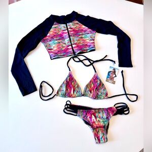 Mapale 3-Piece Bikini Set with Black Rash Guard, Made in Columbia, size M